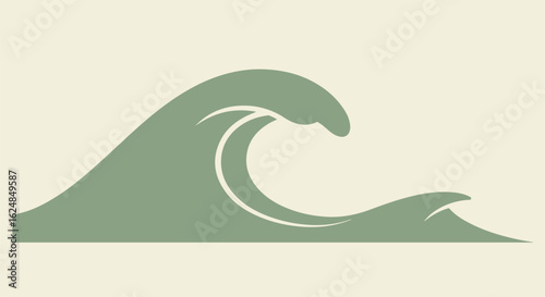 A stylized green wave crests against plain background, for nature or environmental theme
