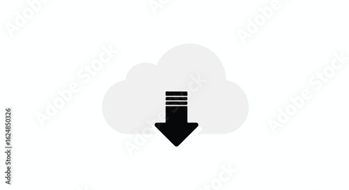 Download file arrow points from cloud. Possible data transfer. White background