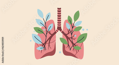Plant Growing Inside Lungs health concept, beige backdrop for presentation