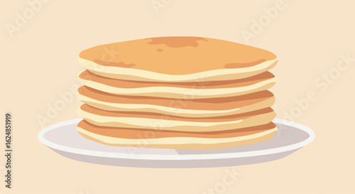 Stack of breakfast flapjacks on plate, against a simple, light background
