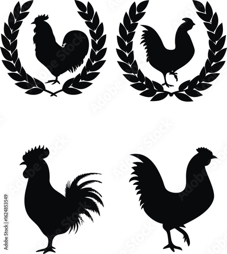 Dynamic Rooster Silhouette Collection A Variety of Poses and Wreath Embellishments A Bold and Graphic Celebration of Farm Life