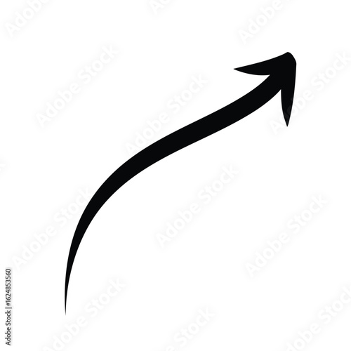 Curved black arrow pointing right direction upward on a white background indicating progression and directionality