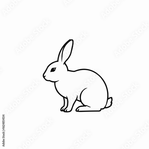 White rabbit sitting in profile outline illustration  