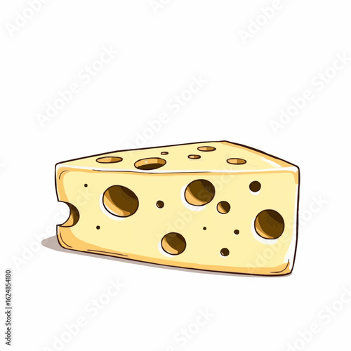Block of cheese with holes on white background  