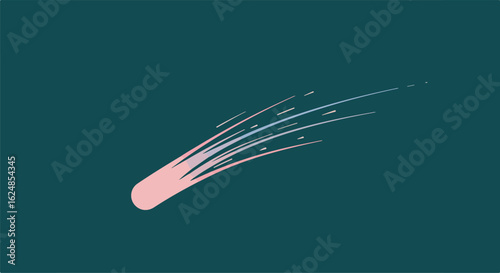 Comet soaring in the atmosphere with tail. Meteor graphic, vector on background