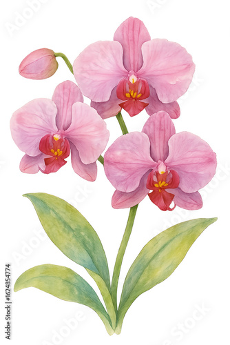 Orchid Flower in Watercolor style on transparent background. Plant, floral
