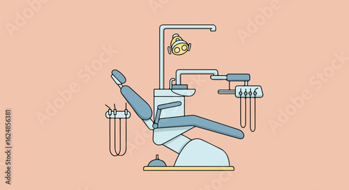 Dental chair, light, instruments, on plain background, for dentistry-themed illustrations