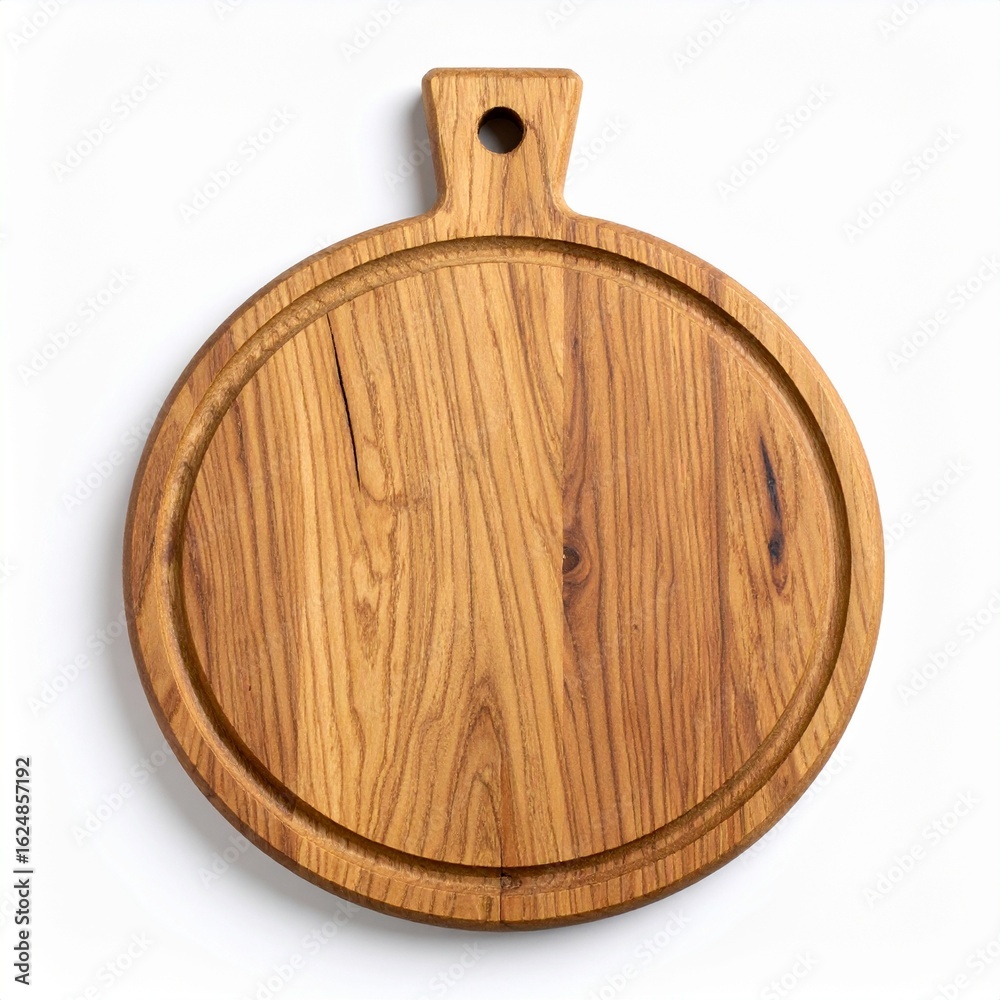 Round wooden cutting board, light brown, simple handle Round wooden cutting board, light brown, simple handle