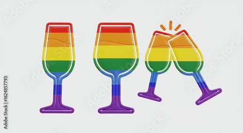 Rainbow wine glasses graphic design