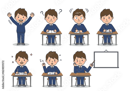 Cartoon Student Expressions: Happy, Confused, Angry, Sad, Sleepy, and Presenting