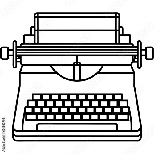 Vintage typewriter side view – outline art vector