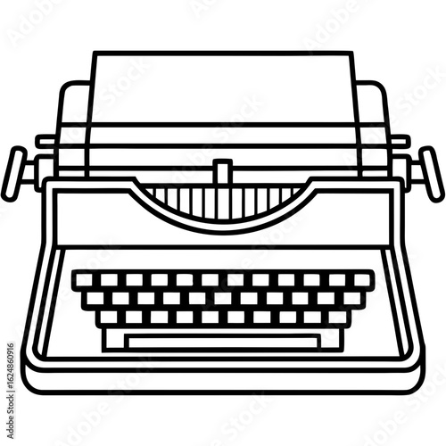 Vintage typewriter side view – outline art vector