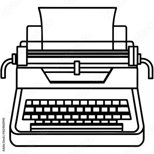 Vintage typewriter side view – outline art vector