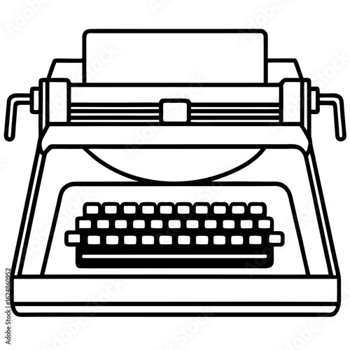 Vintage typewriter side view – outline art vector
