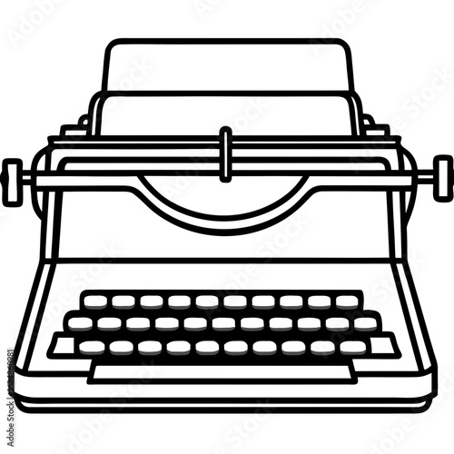 Vintage typewriter side view – outline art vector
