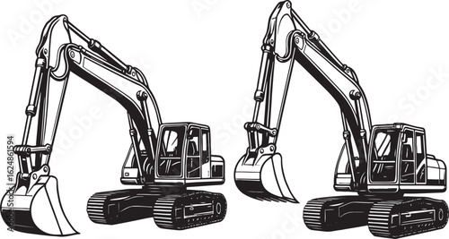 Excavator Silhouette Vector, Construction Vehicle Clipart Graphic