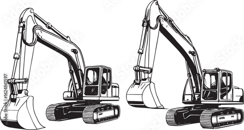 Excavator Silhouette Vector, Construction Vehicle Clipart Graphic