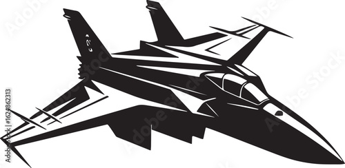 Fighter Aircraft Silhouette Vector, Military Jet Clipart Design