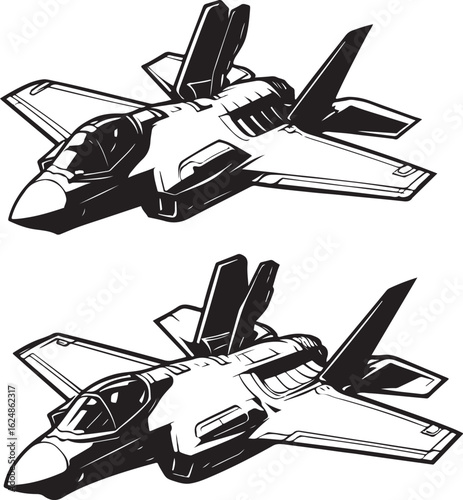 Fighter Aircraft Silhouette Vector, Military Jet Clipart Design