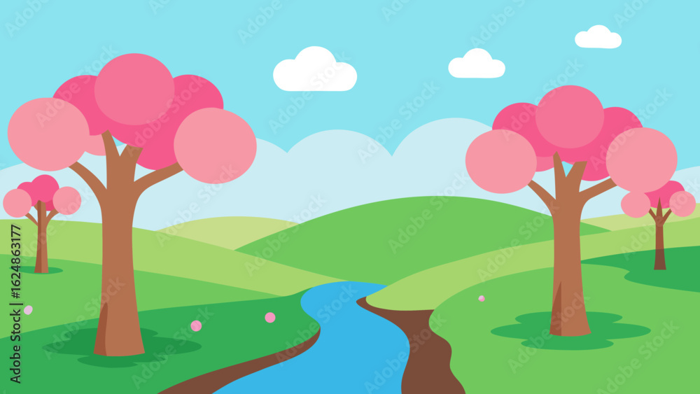 Fototapeta premium spring landscape with trees and flowers
