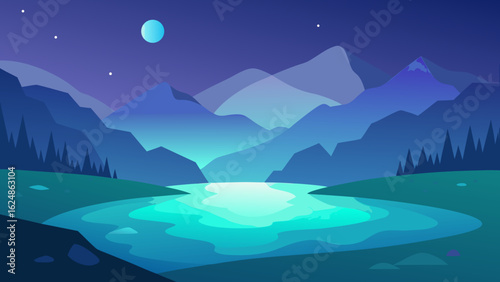 night landscape with moon
