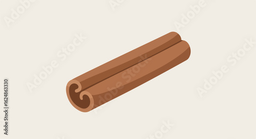 Isolated single cinnamon stick for food illustration on a plain background