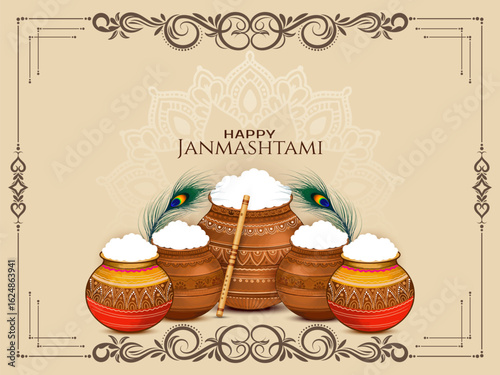 Happy Janmashtami Hindu Indian traditional festival greeting card