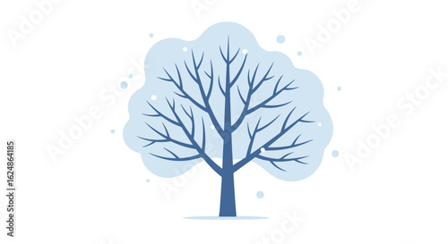 Winter tree graphic with falling snow, isolated for holiday greetings or backgrounds