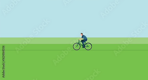 Cycling in flat landscape with a clear sky. Fitness or environmental usage