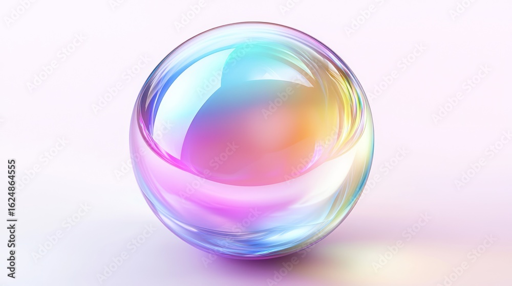 Obraz premium Iridescent sphere on white background, abstract design, website banner