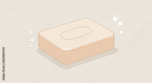 Bar of soap with bubbles in a cream background, used for hygiene promotion