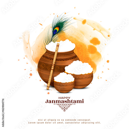 Happy Janmashtami Hindu Indian traditional festival greeting card