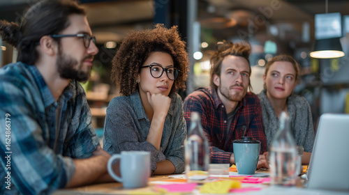 A richly detailed view of friendly discussion on eye care: two experts sipping coffee and sharing knowledge at a cheerful cafe gathering - each sporting a trendy pair of specs (194 characters).