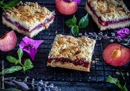 Plum pie with almond shortcrust pastry.