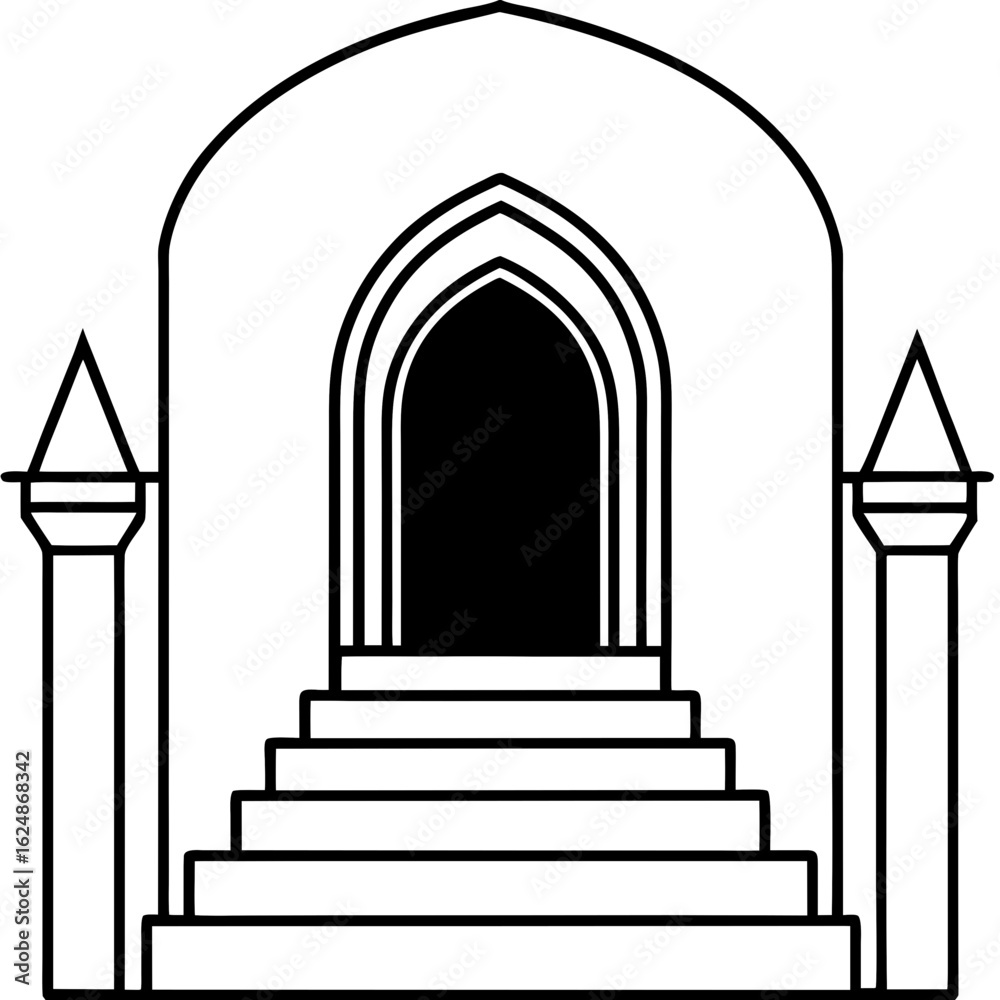 Fototapeta premium Islamic Gate with Steps Inside - Clean Line Art
