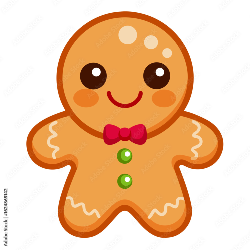 Obraz premium Adorable kawaii gingerbread cookie with icing smile and festive decorations