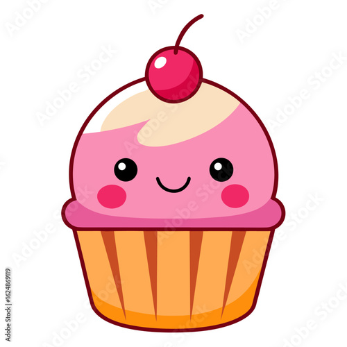 Adorable cupcake with cherry on top illustration for advertisements
