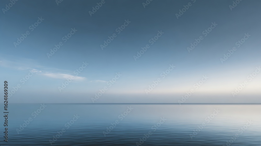 Obraz premium Calm ocean with gentle ripples under a serene blue sky stretching to the horizon.