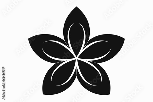Stylized black five petal flower silhouette with white accents