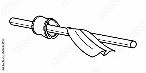A simple line drawing shows a rod with a cloth tied to it and a ring around the rod near the cloth