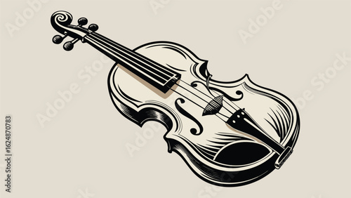 black and white drawing of a cello, showcasing its elegant curves and intricate design..eps