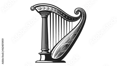 A detailed illustration of a harp displayed on a clean white background..eps