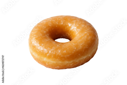 Freshly baked glazed donut with shiny sugar coating, isolated on transparent background. Delicious sweet pastry perfect for dessert, snack, breakfast, or bakery menu design