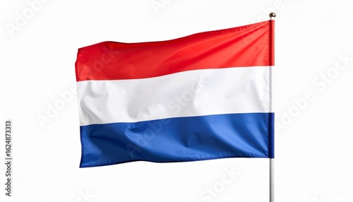 Free Download Netherlands flag waving—horizontal red, white, and blue stripes on a flagpole, symbol of national identity and pride. - GFXLoad