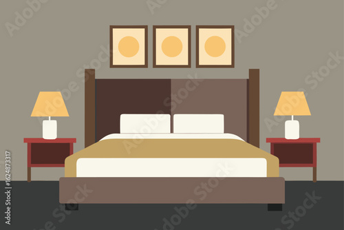 hotel style bedroom with neutral tones  .eps