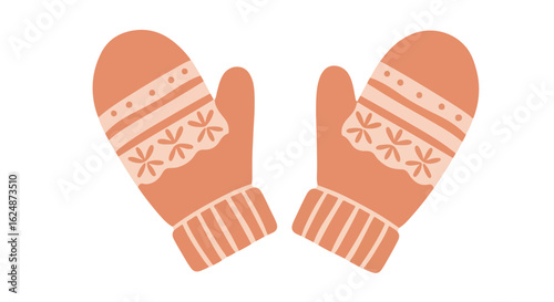 Hand-drawn mittens with snowflake patterns on a white background for winter cards