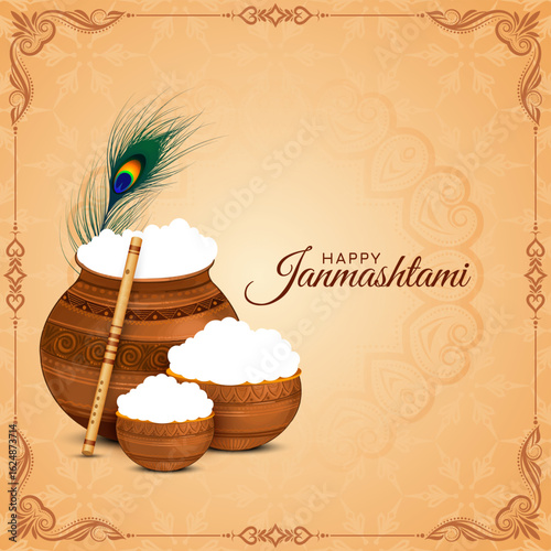 Happy Janmashtami Indian religious divine festival greeting card