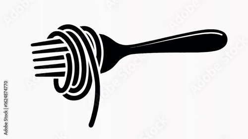 Minimalist black and white logo of spaghetti pasta wrapped around a fork