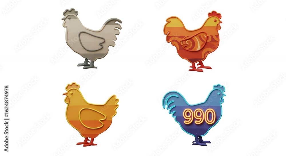 Fototapeta premium Four colorful chicken illustrations