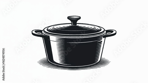 Black and white silhouette illustration of a classic cast iron cooking pot with a lid